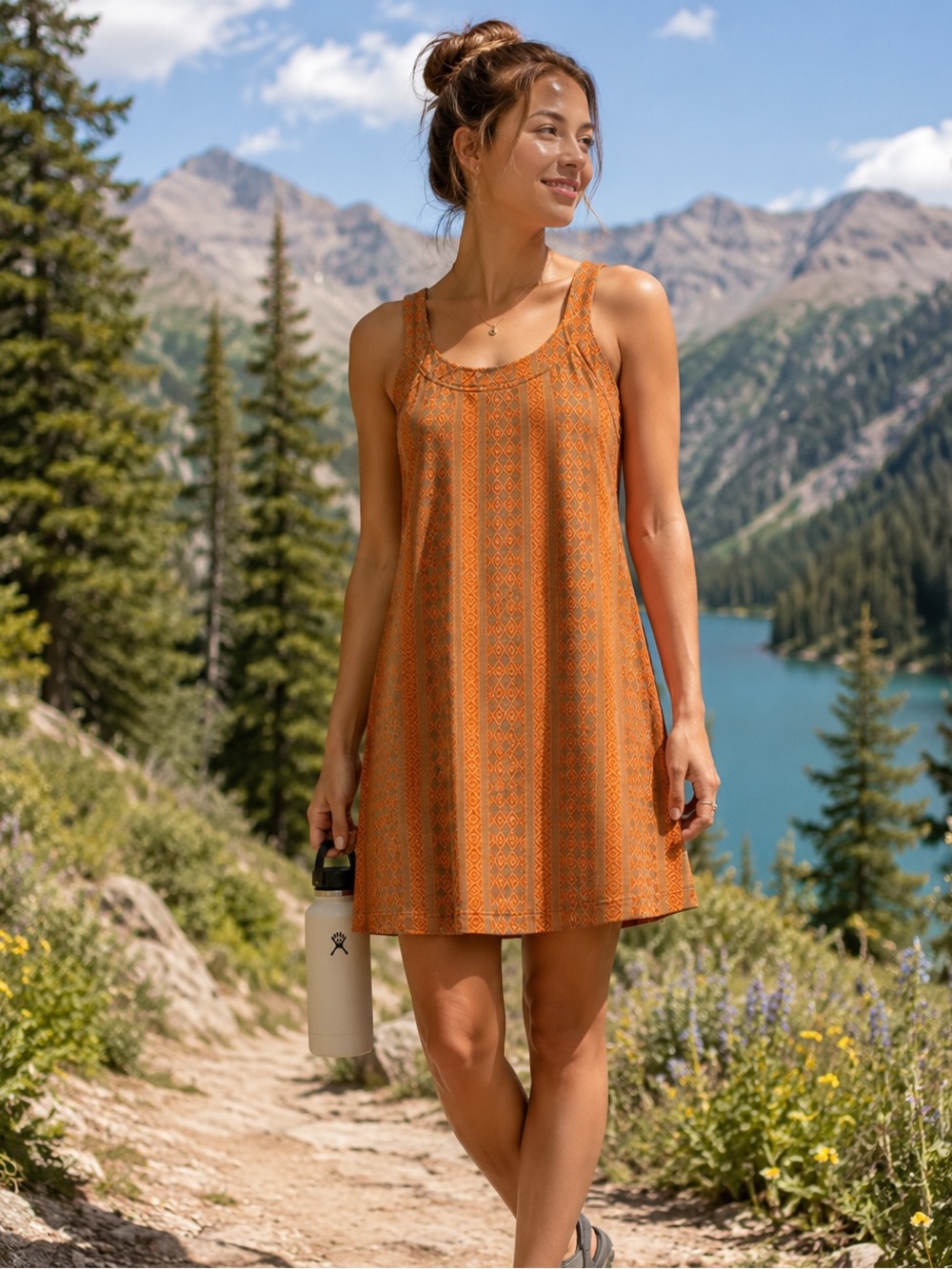 SKhoop Josefina Performance Dress Women’s XS Orange Geometric Outdoor Dress